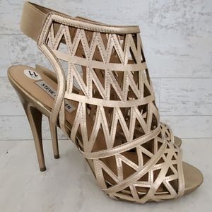 Steve Madden Bratt peep toe caged gold heels 11